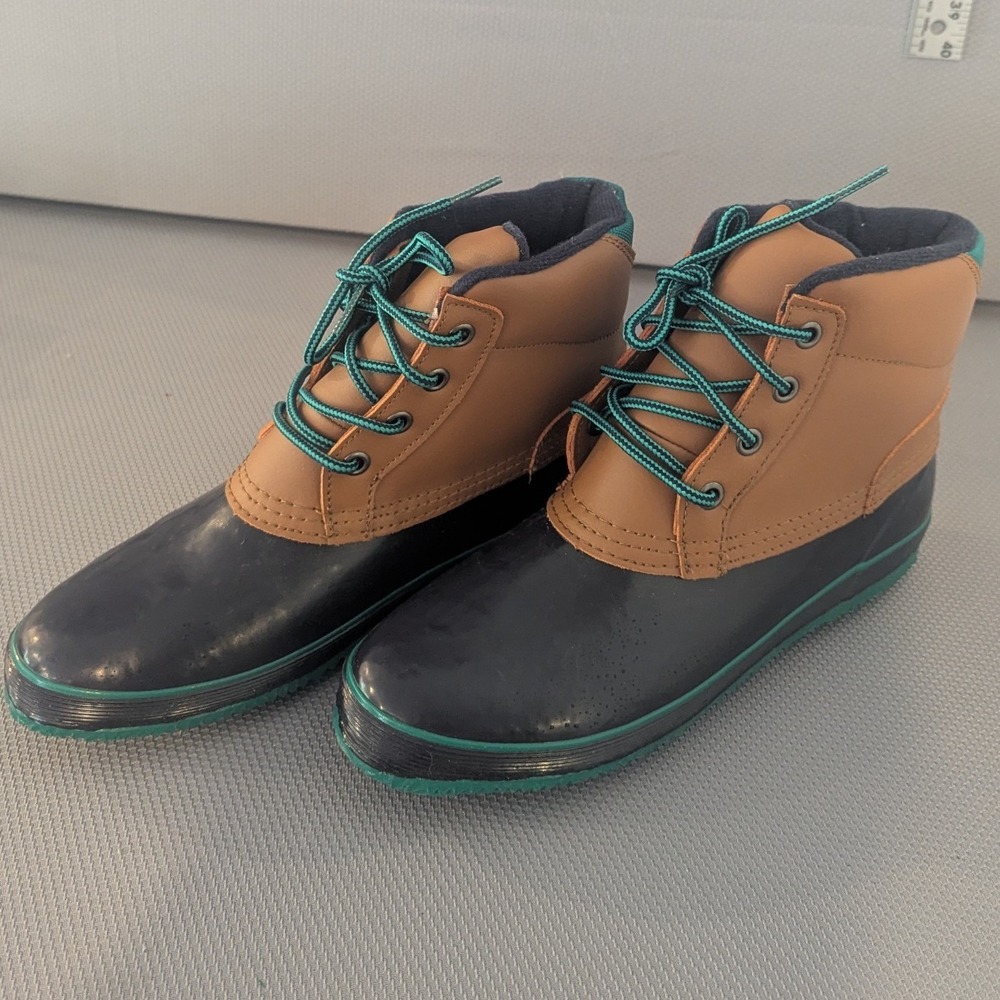 Chill Mark Duck Boots Tan Teal Lace Up Rain Snow Waterproof Shoes Women's 10